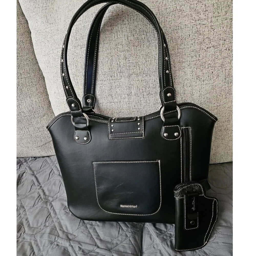New Women's Vegan Leather Western Tote Bag Tooled Shoulder & Top Handle Handbag - Picture 3 of 10